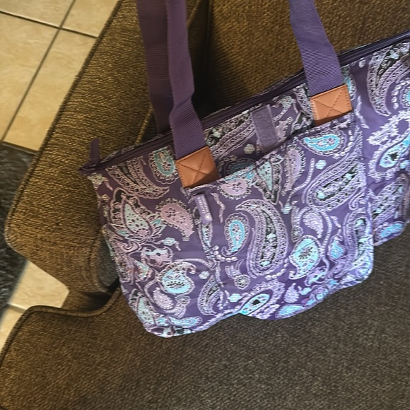 Large Purple Paisley Print Insulated Tote Bag. Excellent condition. - Picture 3 of 6